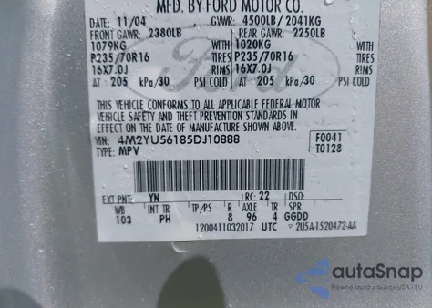 2005 Mercury Mariner Luxury/Premier from USA, damaged, VIN 4M2YU56185DJ10888